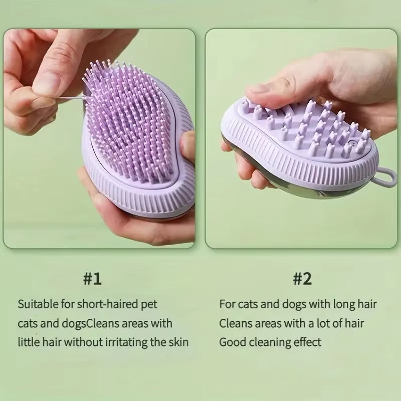 Pet Bath Brush, Multi-Functional Silicone Grooming Brush for Pets,Plastic,With Soap Dispenser,Comfortable Grip Handle